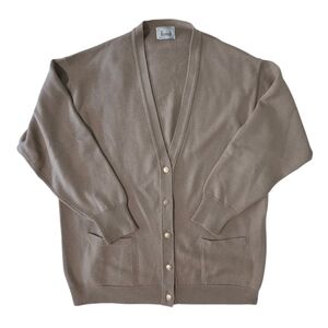 VTG Harrods Cardigan Sweater Mens Sz 42 100% Pure New Wool Made in Scotland Tan